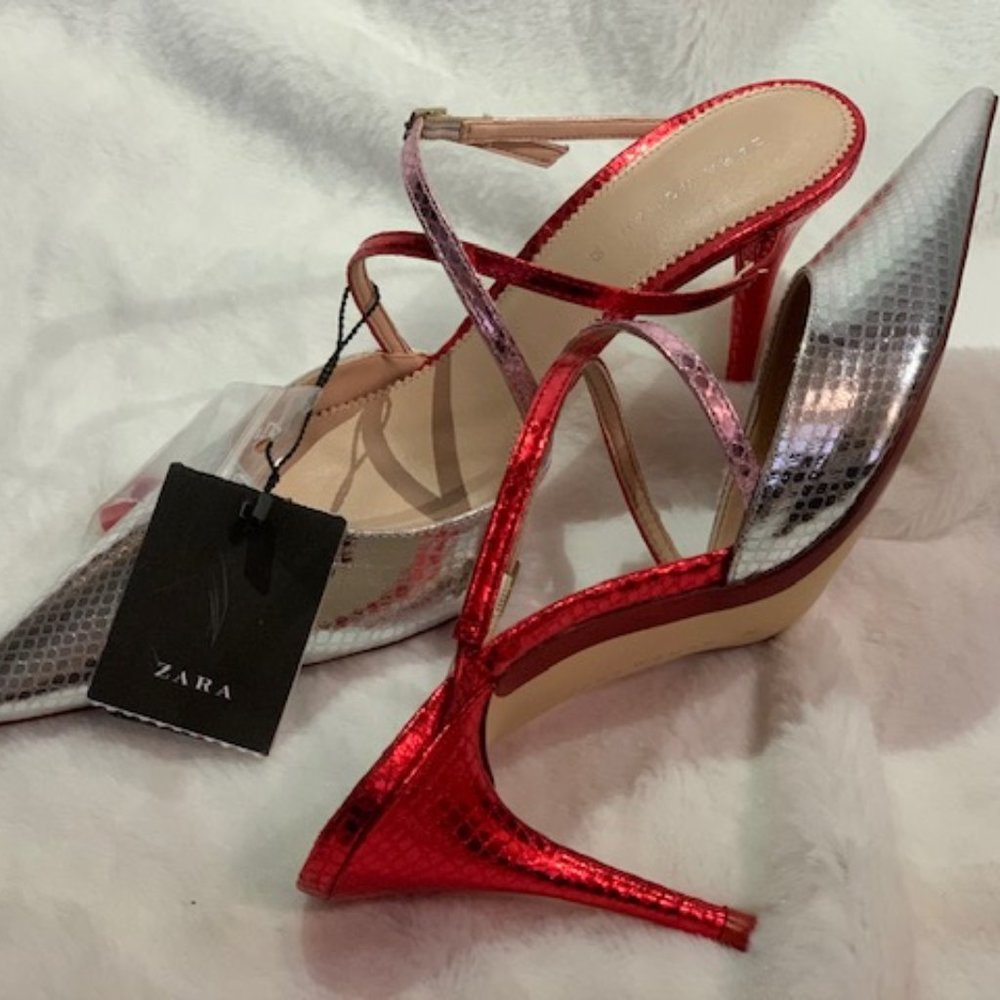 ZARA RED AND SILVER SANDALS